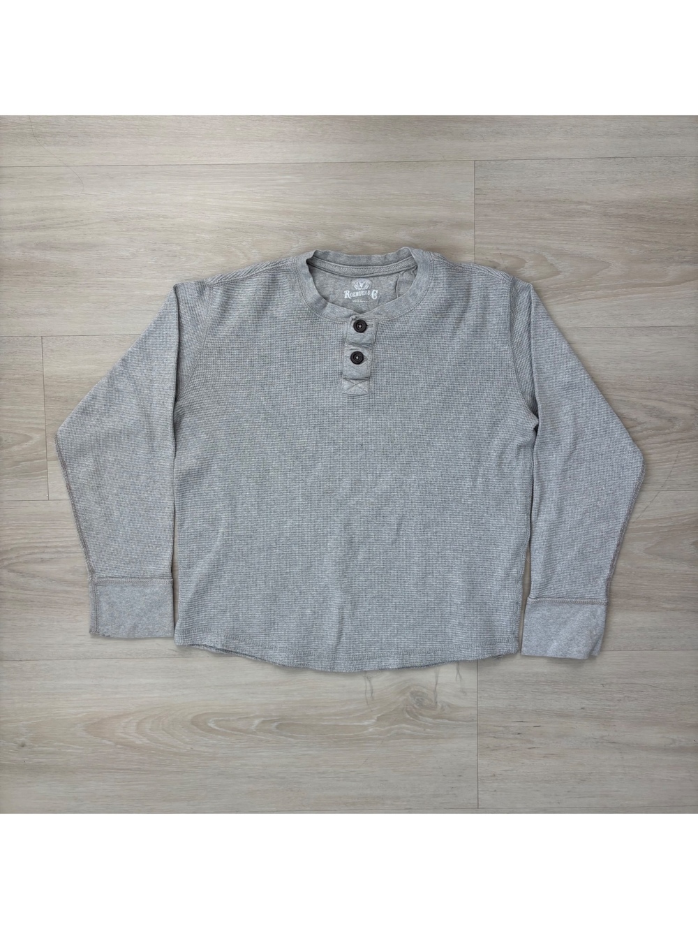 Roebuck & Co Boys L Waffle Knit Henley Thermal Gray Cotton Long Sleeve Shirt